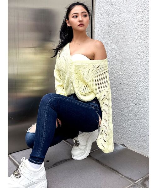 GYDA（ジェイダ）の「2WAYメッシュブリーチニットトップス（ニット/セーター・レディース・ライトイエロー/チャコールグレー/ネイビー・FREE）」の12枚目の写真