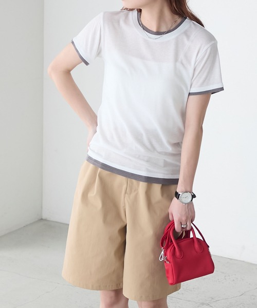 BONLECILL(ボンルシール)の「シアーテレコレイヤード風半袖TEE(Tシャツ/カットソー・レディース・ブラック/オフホワイト/ネイビー/オレンジ/ミント/ベージュ系・FREE)」の17枚目の写真