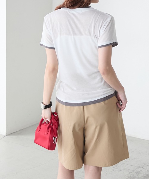BONLECILL(ボンルシール)の「シアーテレコレイヤード風半袖TEE(Tシャツ/カットソー・レディース・ブラック/オフホワイト/ネイビー/オレンジ/ミント/ベージュ系・FREE)」の19枚目の写真