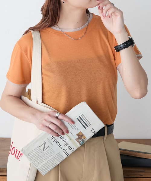 tシャツ 「着回し力抜群」ベアテレコカットソー レディース La boutique Bonbon tシャツ 「着回し力抜群」シアーテレコ5分袖