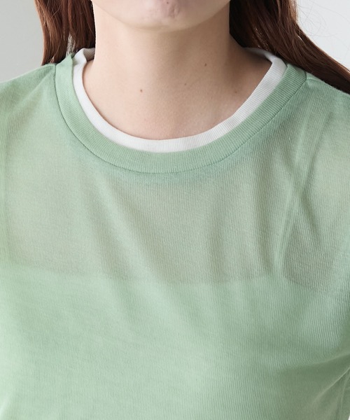 BONLECILL(ボンルシール)の「シアーテレコレイヤード風半袖TEE(Tシャツ/カットソー・レディース・ブラック/オフホワイト/ネイビー/オレンジ/ミント/ベージュ系・FREE)」の8枚目の写真