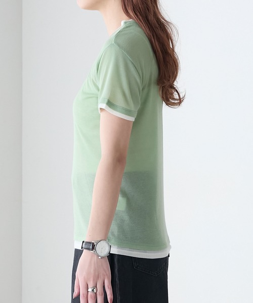 BONLECILL(ボンルシール)の「シアーテレコレイヤード風半袖TEE(Tシャツ/カットソー・レディース・ブラック/オフホワイト/ネイビー/オレンジ/ミント/ベージュ系・FREE)」の13枚目の写真