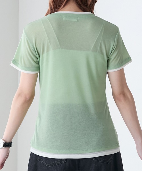 BONLECILL(ボンルシール)の「シアーテレコレイヤード風半袖TEE(Tシャツ/カットソー・レディース・ブラック/オフホワイト/ネイビー/オレンジ/ミント/ベージュ系・FREE)」の14枚目の写真