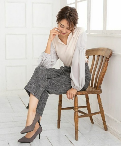 aquagarage（アクアガレージ）の「ツイード調ハイウエストテーパードパンツ（その他パンツ・レディース・ブラック/ベージュ/グレー/チャコール・M/LL/S/L）」の9枚目の写真