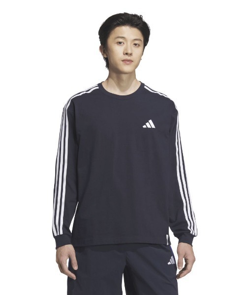 adidas(アディダス)の「アディダス adidas エッセンシャルズ プラス ルーズフィット スリーストライプス 長袖Tシャツ(Tシャツ/カットソー・メンズ・ネイビー/ホワイト/ブラック・S/M/L/LL/3L)」の1枚目の写真