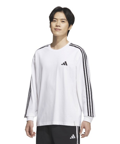 adidas(アディダス)の「アディダス adidas エッセンシャルズ プラス ルーズフィット スリーストライプス 長袖Tシャツ(Tシャツ/カットソー・メンズ・ネイビー/ホワイト/ブラック・S/M/L/LL/3L)」の2枚目の写真