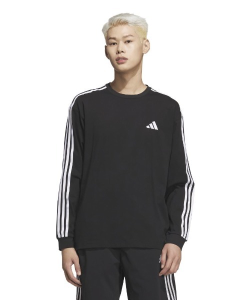 adidas(アディダス)の「アディダス adidas エッセンシャルズ プラス ルーズフィット スリーストライプス 長袖Tシャツ(Tシャツ/カットソー・メンズ・ネイビー/ホワイト/ブラック・S/M/L/LL/3L)」の3枚目の写真