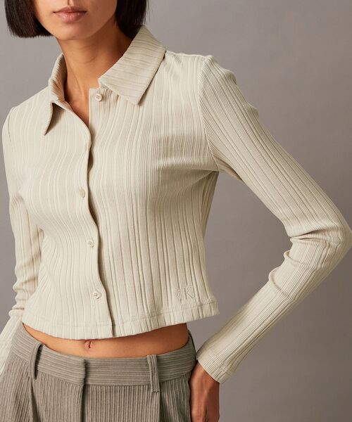 Calvin Klein(カルバン・クライン)の「ポロリブスリムトップ(Tシャツ/カットソー・レディース・ホワイト/ライトベージュ・M/XS/S/L)」の6枚目の写真