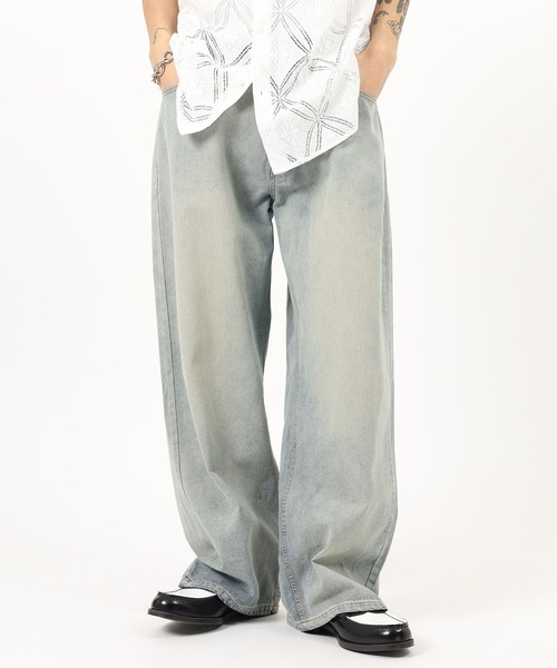 Jungle Storm（ジャングルストーム）の「Denim wide baggy pants / デニムワイドバギーパンツ unisex（デニムパンツ・メンズ・ブラック/サックスブルー/ブルー・L/M）」の3枚目の写真