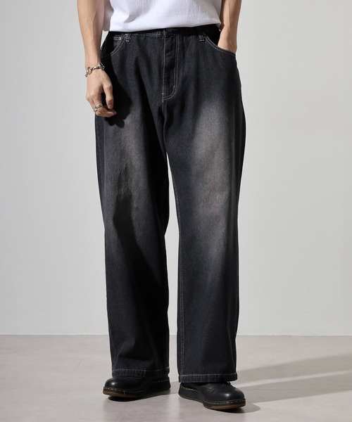 Jungle Storm（ジャングルストーム）の「Denim wide baggy pants / デニムワイドバギーパンツ unisex（デニムパンツ・メンズ・ブラック/サックスブルー/ブルー・L/M）」の2枚目の写真