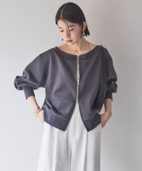 Doux archives(ドゥアルシーヴ)の「カノコ4way WZIPプルオーバー(Tシャツ/カットソー・レディース・チャコールグレー/オフホワイト/ネイビー/ベージュ・38)」の17枚目の写真