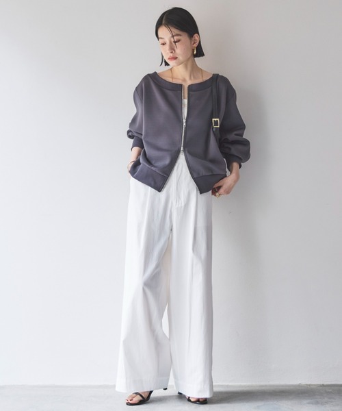 Doux archives(ドゥアルシーヴ)の「カノコ4way WZIPプルオーバー(Tシャツ/カットソー・レディース・チャコールグレー/オフホワイト/ネイビー/ベージュ・38)」の6枚目の写真