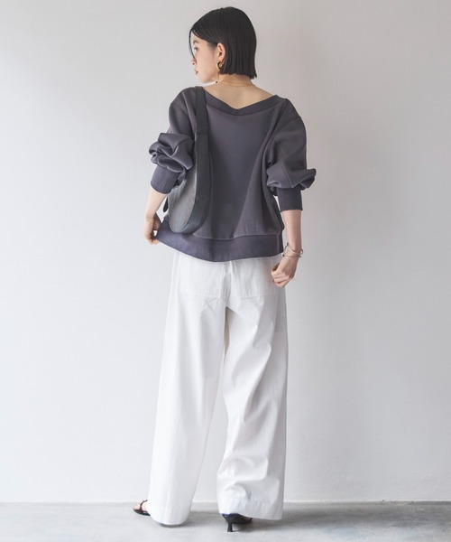 Doux archives(ドゥアルシーヴ)の「カノコ4way WZIPプルオーバー(Tシャツ/カットソー・レディース・チャコールグレー/オフホワイト/ネイビー/ベージュ・38)」の9枚目の写真