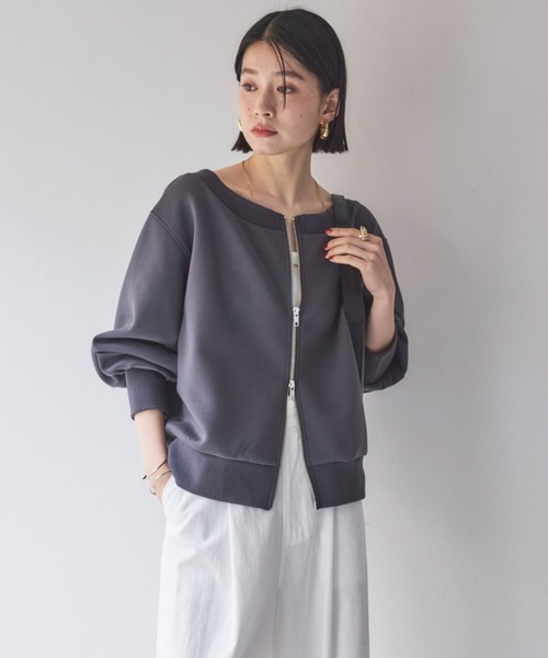 Doux archives(ドゥアルシーヴ)の「カノコ4way WZIPプルオーバー(Tシャツ/カットソー・レディース・チャコールグレー/オフホワイト/ネイビー/ベージュ・38)」の15枚目の写真