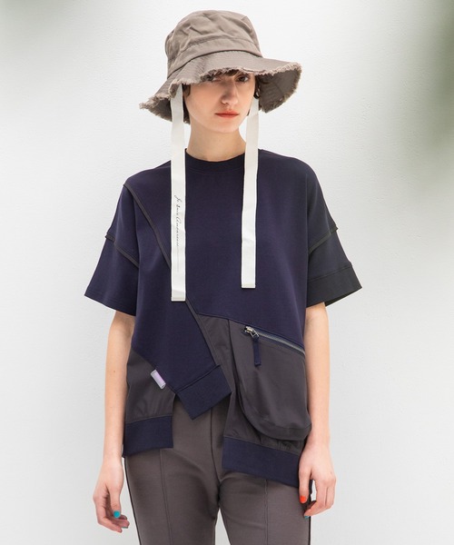 AULA AILA（アウラアイラ）の「ポケットコンビネーションTシャツ（Tシャツ/カットソー・レディース・ネイビー/ブラック/オフホワイト・0）」の4枚目の写真