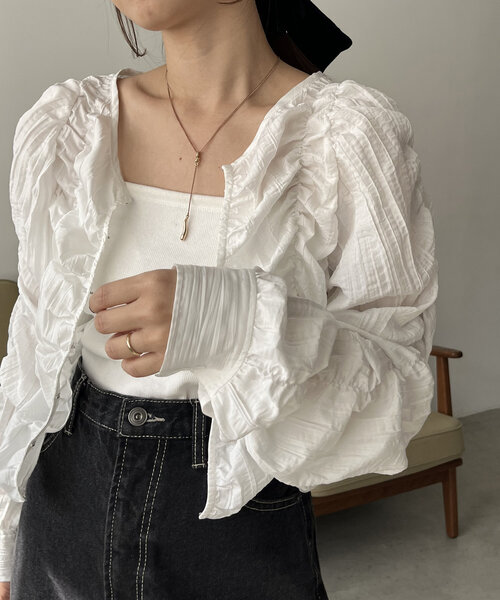 CAPRICIEUX LE'MAGE（カプリシューレマージュ）の「シャーリングブラウス（シャツ/ブラウス・レディース・ブラック/ホワイト・FREE）」の17枚目の写真
