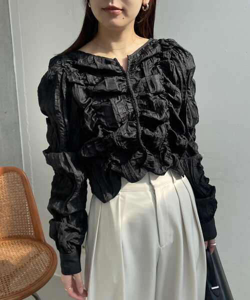 CAPRICIEUX LE'MAGE（カプリシューレマージュ）の「シャーリングブラウス（シャツ/ブラウス・レディース・ブラック/ホワイト・FREE）」の8枚目の写真