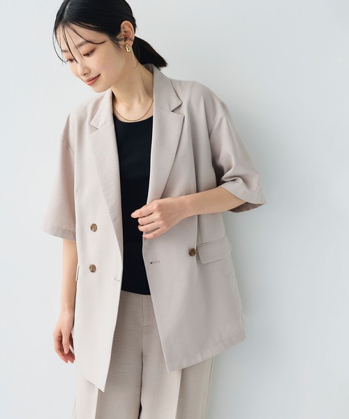 CROSS FUNCTION（クロスファンクション）の「《シワになりにくい》サマナチュラ リネンライクハーフスリーブテーラードジャケット【CF/クロスファンクション】（テーラードジャケット・レディース・ライトベージュ/チャコールグレー・LL/L/M）」の14枚目の写真