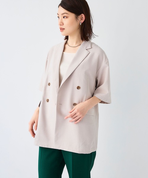 CROSS FUNCTION（クロスファンクション）の「《シワになりにくい》サマナチュラ リネンライクハーフスリーブテーラードジャケット【CF/クロスファンクション】（テーラードジャケット・レディース・ライトベージュ/チャコールグレー・LL/L/M）」の22枚目の写真