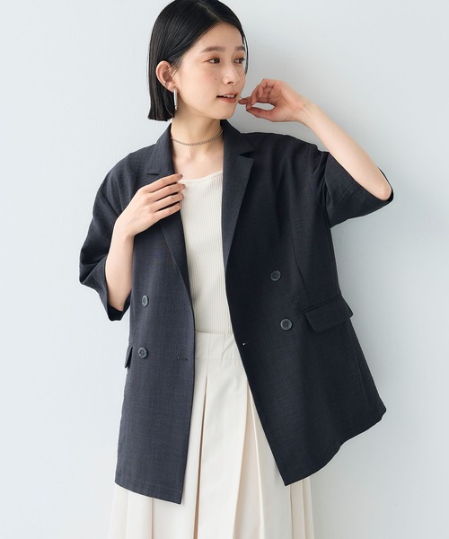 CROSS FUNCTION（クロスファンクション）の「《シワになりにくい》サマナチュラ リネンライクハーフスリーブテーラードジャケット【CF/クロスファンクション】（テーラードジャケット・レディース・ライトベージュ/チャコールグレー・LL/L/M）」の9枚目の写真