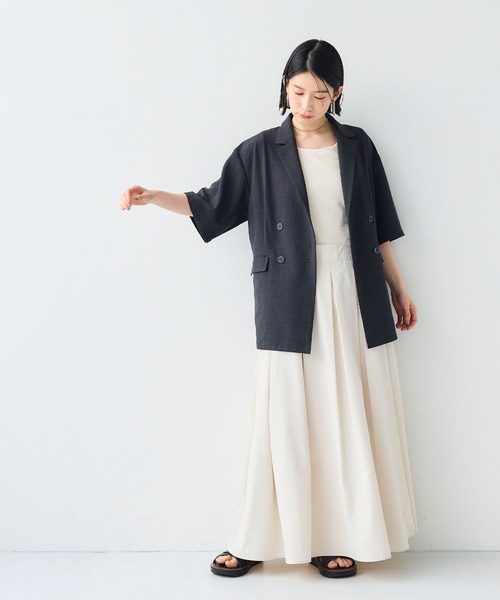 CROSS FUNCTION（クロスファンクション）の「《シワになりにくい》サマナチュラ リネンライクハーフスリーブテーラードジャケット【CF/クロスファンクション】（テーラードジャケット・レディース・ライトベージュ/チャコールグレー・LL/L/M）」の12枚目の写真