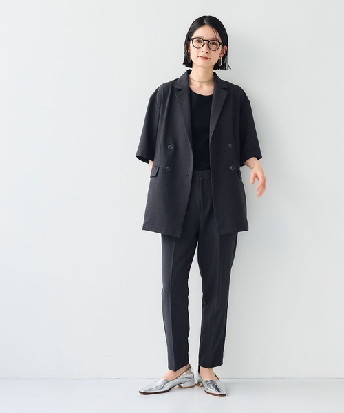 CROSS FUNCTION（クロスファンクション）の「《シワになりにくい》サマナチュラ リネンライクハーフスリーブテーラードジャケット【CF/クロスファンクション】（テーラードジャケット・レディース・ライトベージュ/チャコールグレー・LL/L/M）」の7枚目の写真