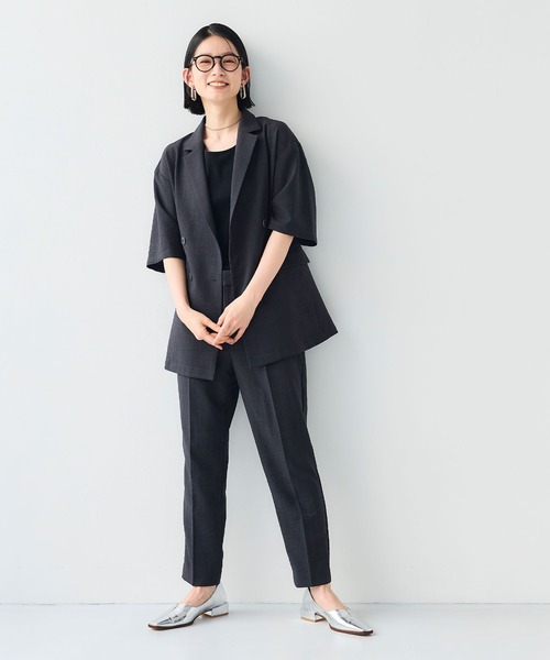 CROSS FUNCTION（クロスファンクション）の「《シワになりにくい》サマナチュラ リネンライクハーフスリーブテーラードジャケット【CF/クロスファンクション】（テーラードジャケット・レディース・ライトベージュ/チャコールグレー・LL/L/M）」の8枚目の写真