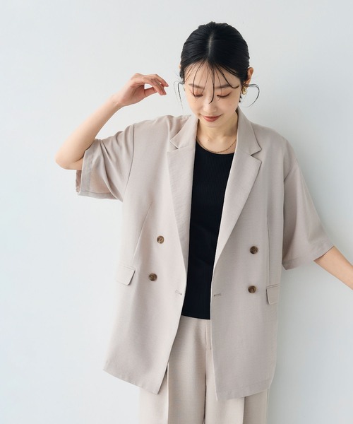 CROSS FUNCTION（クロスファンクション）の「《シワになりにくい》サマナチュラ リネンライクハーフスリーブテーラードジャケット【CF/クロスファンクション】（テーラードジャケット・レディース・ライトベージュ/チャコールグレー・LL/L/M）」の15枚目の写真