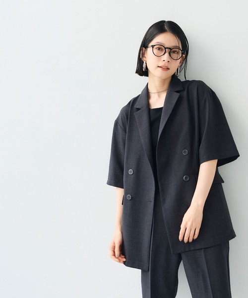 CROSS FUNCTION（クロスファンクション）の「《シワになりにくい》サマナチュラ リネンライクハーフスリーブテーラードジャケット【CF/クロスファンクション】（テーラードジャケット・レディース・ライトベージュ/チャコールグレー・LL/L/M）」の3枚目の写真