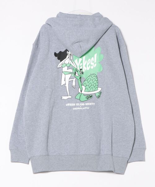 URBAN ISLAND SOCIETY(アーバンアイランドソサエティ)の「【URBAN ISLAND SOCIETY/アーバンアイランドソサエティ】Yikes! Honu Zip Hoodie/ジップアップパーカー(パーカー・メンズ・ヘザーグレー/パープル・SMALL/MEDIUM/LARGE/X-LARGE/XX-LARGE)」の3枚目の写真