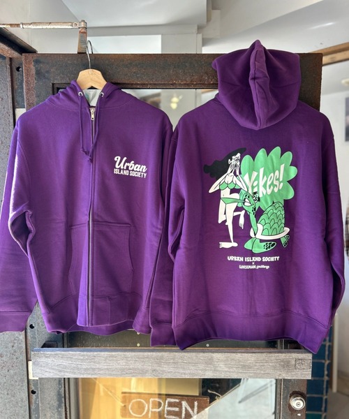 URBAN ISLAND SOCIETY(アーバンアイランドソサエティ)の「【URBAN ISLAND SOCIETY/アーバンアイランドソサエティ】Yikes! Honu Zip Hoodie/ジップアップパーカー(パーカー・メンズ・ヘザーグレー/パープル・SMALL/MEDIUM/LARGE/X-LARGE/XX-LARGE)」の4枚目の写真