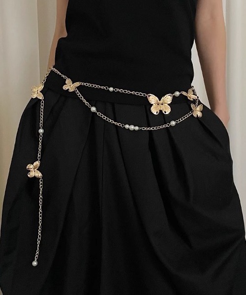 urge select】バタフライモチーフ アンティーク調 チェーンベルト