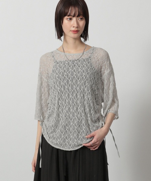 LAKOLE（ラコレ）の「レースシャーリングプルオーバー6分袖 / 327791（Tシャツ/カットソー・レディース・ブラック/グレー/アイボリー・FREE）」の3枚目の写真