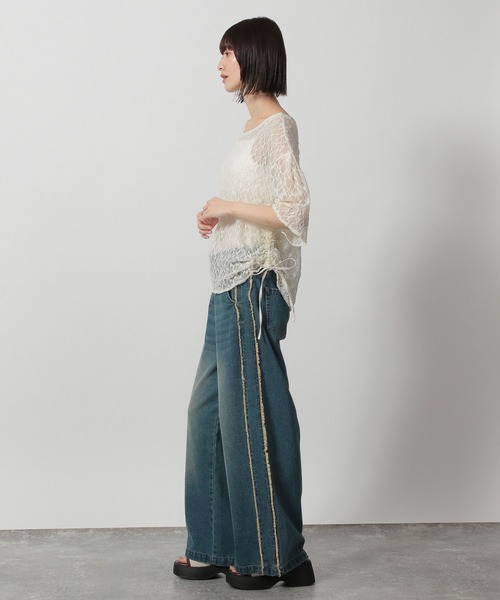 LAKOLE（ラコレ）の「レースシャーリングプルオーバー6分袖 / 327791（Tシャツ/カットソー・レディース・ブラック/グレー/アイボリー・FREE）」の5枚目の写真