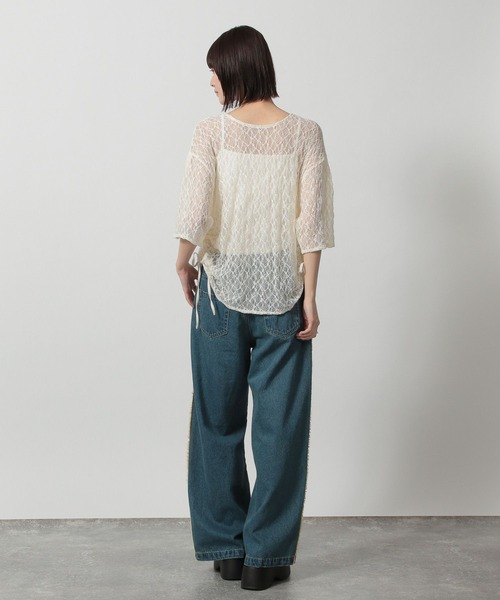 LAKOLE（ラコレ）の「レースシャーリングプルオーバー6分袖 / 327791（Tシャツ/カットソー・レディース・ブラック/グレー/アイボリー・FREE）」の6枚目の写真