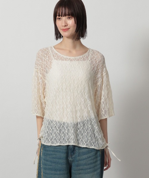 LAKOLE（ラコレ）の「レースシャーリングプルオーバー6分袖 / 327791（Tシャツ/カットソー・レディース・ブラック/グレー/アイボリー・FREE）」の8枚目の写真