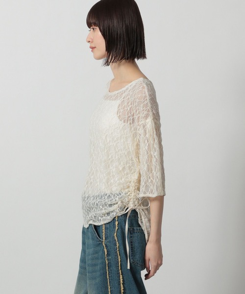 LAKOLE（ラコレ）の「レースシャーリングプルオーバー6分袖 / 327791（Tシャツ/カットソー・レディース・ブラック/グレー/アイボリー・FREE）」の9枚目の写真