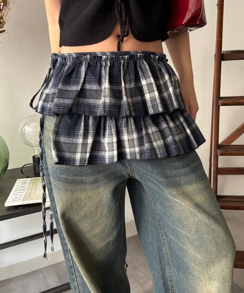 チェックスカートレイヤード　古着 Check Layered Skirt / チェックレイヤードスカート（スカート