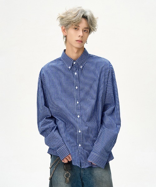 B'day（ビーデイ）の「【 B'day / ビーデー 】マイクロチェック ボタンダウンカラーシャツ（シャツ/ブラウス・メンズ・ブルー・X-LARGE/LARGE/MEDIUM/XX-LARGE）」の9枚目の写真