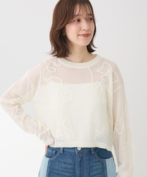・ANDSEARCH コード刺繍シアーニット