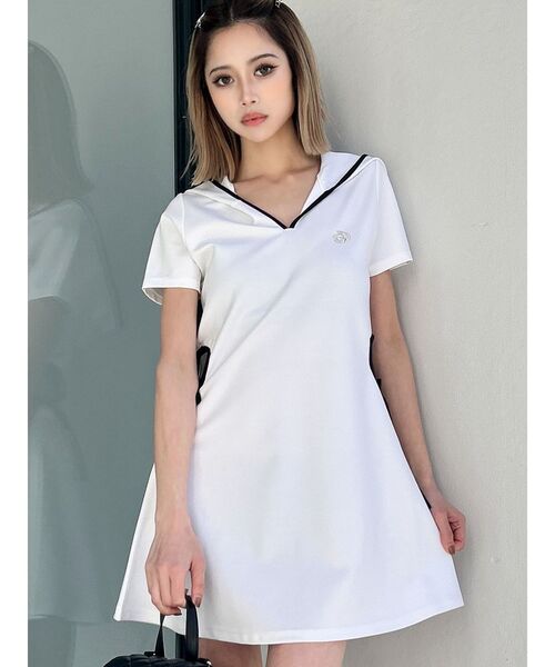 GYDA（ジェイダ）の「GD SIDE OPENパーカーワンピース（ワンピース・レディース・ブラック/オフホワイト・FREE）」の3枚目の写真