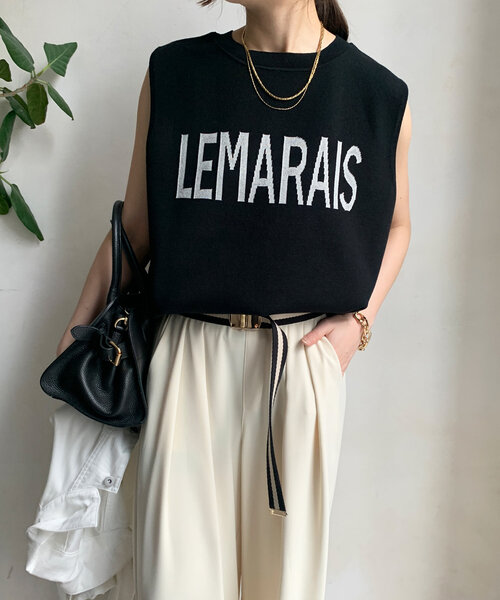 DouDou（ドゥドゥ）の「LEMARAISジャガードニットタンク（ニット/セーター・レディース・オフホワイト/ブラック/グレイッシュベージュ・FREE）」の2枚目の写真