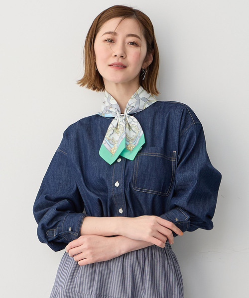 Petit Honfleur（プチオンフルール）の「【2025春夏】ワンタッチプリントスカーフ（ストール/ショール・レディース・オレンジ/グリーン・フリー）」の12枚目の写真