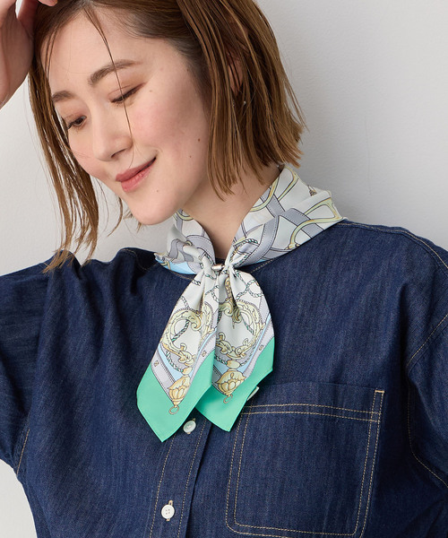 Petit Honfleur（プチオンフルール）の「【2025春夏】ワンタッチプリントスカーフ（ストール/ショール・レディース・オレンジ/グリーン・フリー）」の5枚目の写真