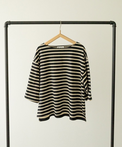 RNA-N(アールエヌエーエヌ)の「M2431 コットンボーダーバスクT(Tシャツ/カットソー・レディース・ベージュ系その他/ブラック×ホワイト/ブラック系その他/ホワイト×イエロー・FREE)」の4枚目の写真
