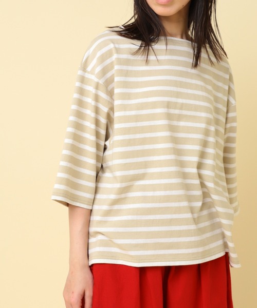 RNA-N(アールエヌエーエヌ)の「M2431 コットンボーダーバスクT(Tシャツ/カットソー・レディース・ベージュ系その他/ブラック×ホワイト/ブラック系その他/ホワイト×イエロー・FREE)」の1枚目の写真