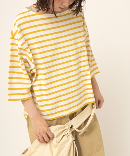 RNA-N(アールエヌエーエヌ)の「M2431 コットンボーダーバスクT(Tシャツ/カットソー・レディース・ベージュ系その他/ブラック×ホワイト/ブラック系その他/ホワイト×イエロー・FREE)」の2枚目の写真