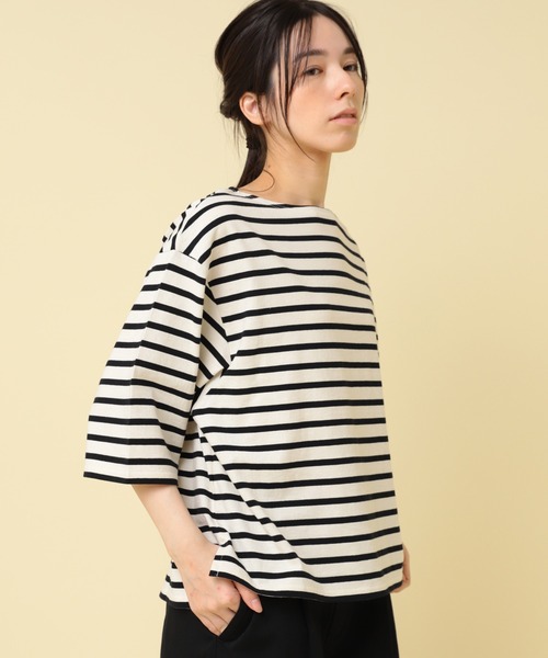 RNA-N(アールエヌエーエヌ)の「M2431 コットンボーダーバスクT(Tシャツ/カットソー・レディース・ベージュ系その他/ブラック×ホワイト/ブラック系その他/ホワイト×イエロー・FREE)」の16枚目の写真