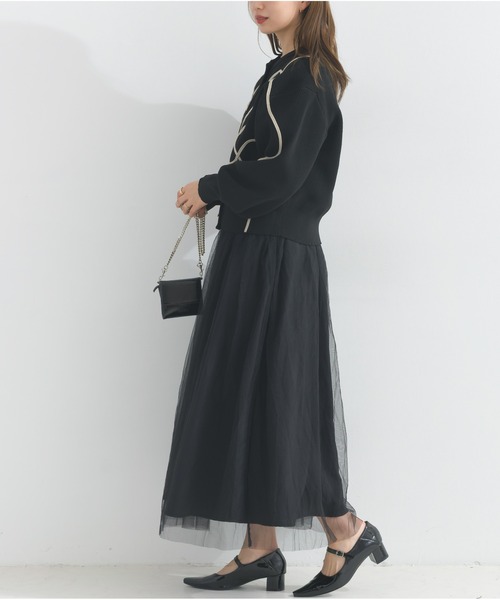 OandI（オーアンドアイ）の「ウェ－ブラインスポンディッシュニットカーディガン（カーディガン/ボレロ・レディース・ブラック・FREE）」の4枚目の写真