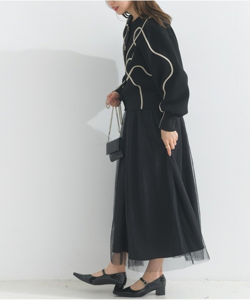 OandI（オーアンドアイ）の「ウェ－ブラインスポンディッシュニットカーディガン（カーディガン/ボレロ・レディース・ブラック・FREE）」の5枚目の写真